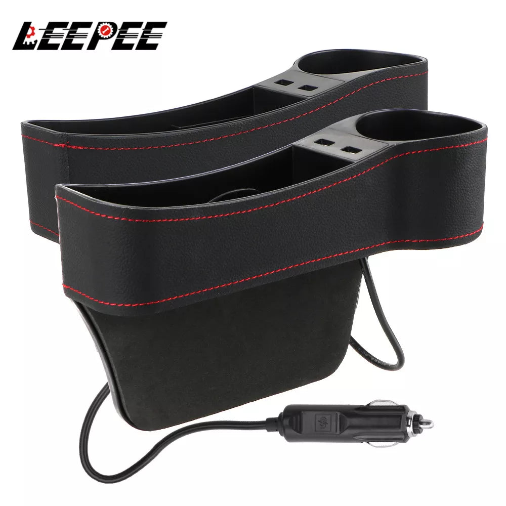 LEEPEE Car Seat Gap Storage Box Auto Crevice Pocket Case USB Chargers Power Adapter Phone