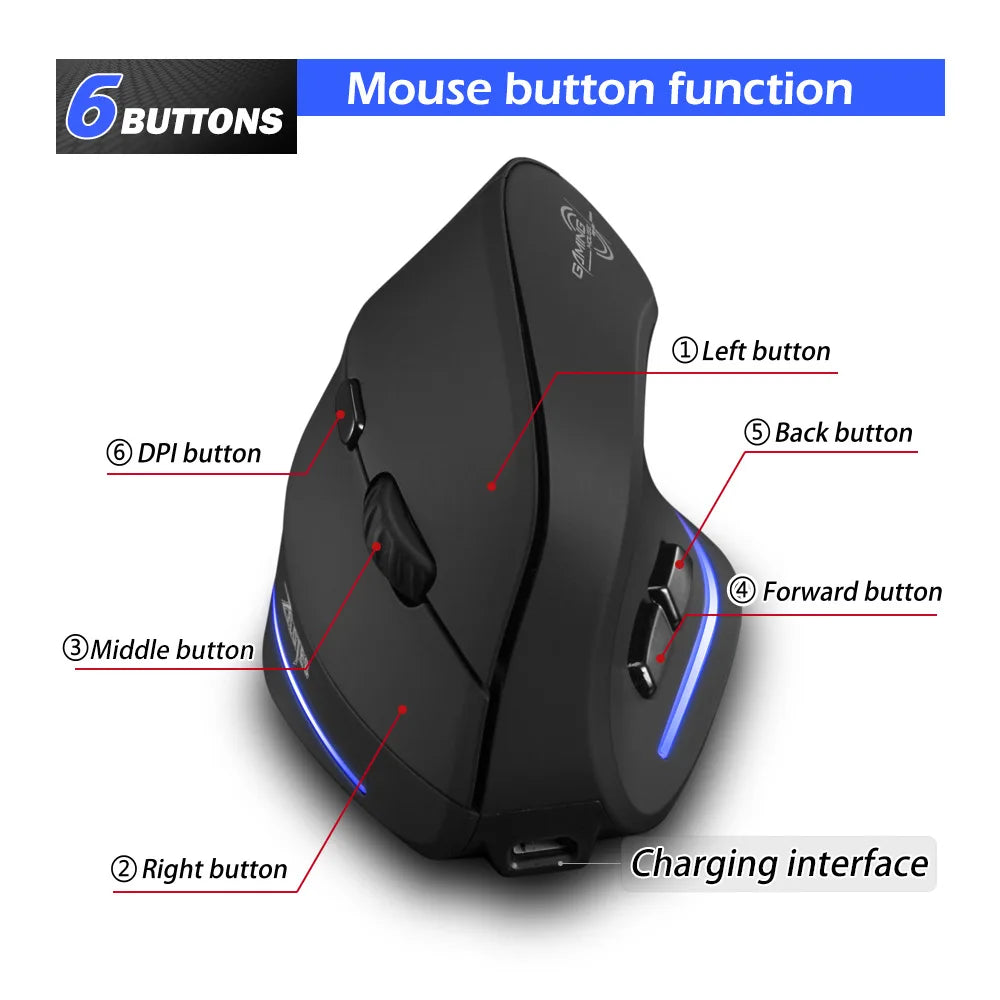 Lefon Ergonomic Wireless Mouse Rechargeable Vertical Mouse with Adjustable 1000/16002400 DPI Gaming Mice for Laptop PC MacOS