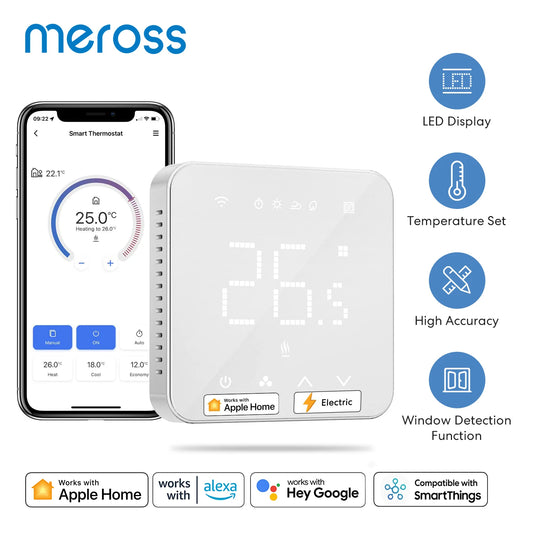 Meross HomeKit Wi-Fi Smart Thermostat for Electric Underfloor Heating System Touch Screen Work with Siri Alexa Google Assistant