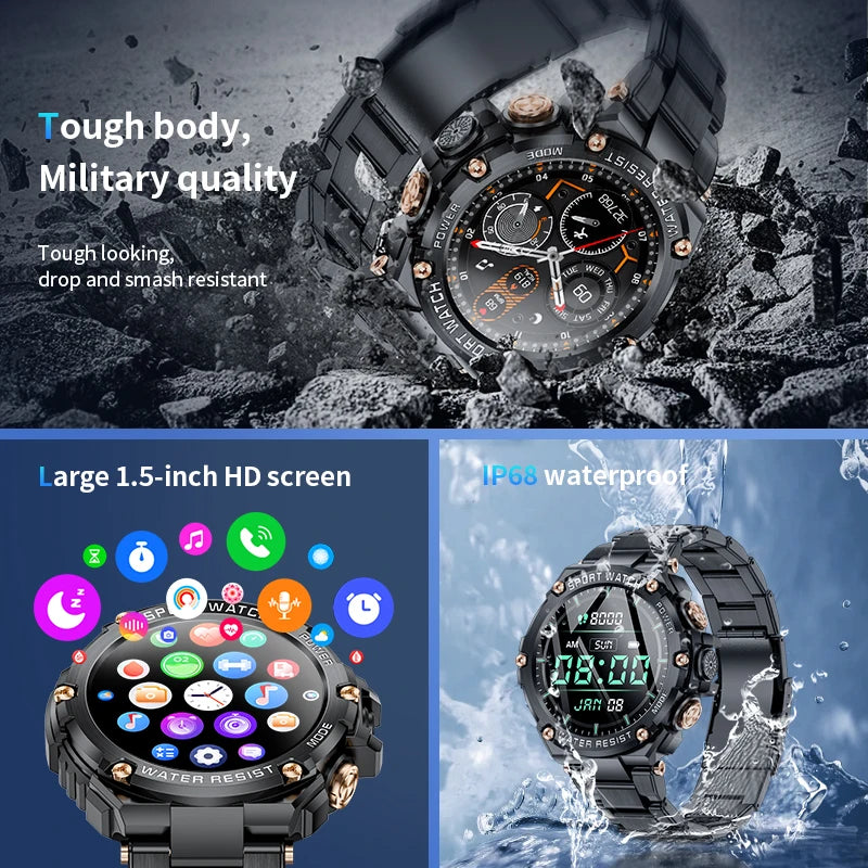 LIGE 800mA Large Battery Smart Watches Dual Bluetooth Call Waterproof Sports Men Smartwatch Heart Rate Monitor Bracelet 2024 New