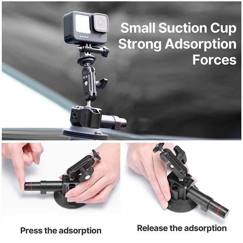 Ulanzi 3 inch/4.5 inch Action Camera Hand Pump Vacuum Suction Cup 1/4" 3/8" Camera Stabilizer Bracket for GoPro Insta360 Phone