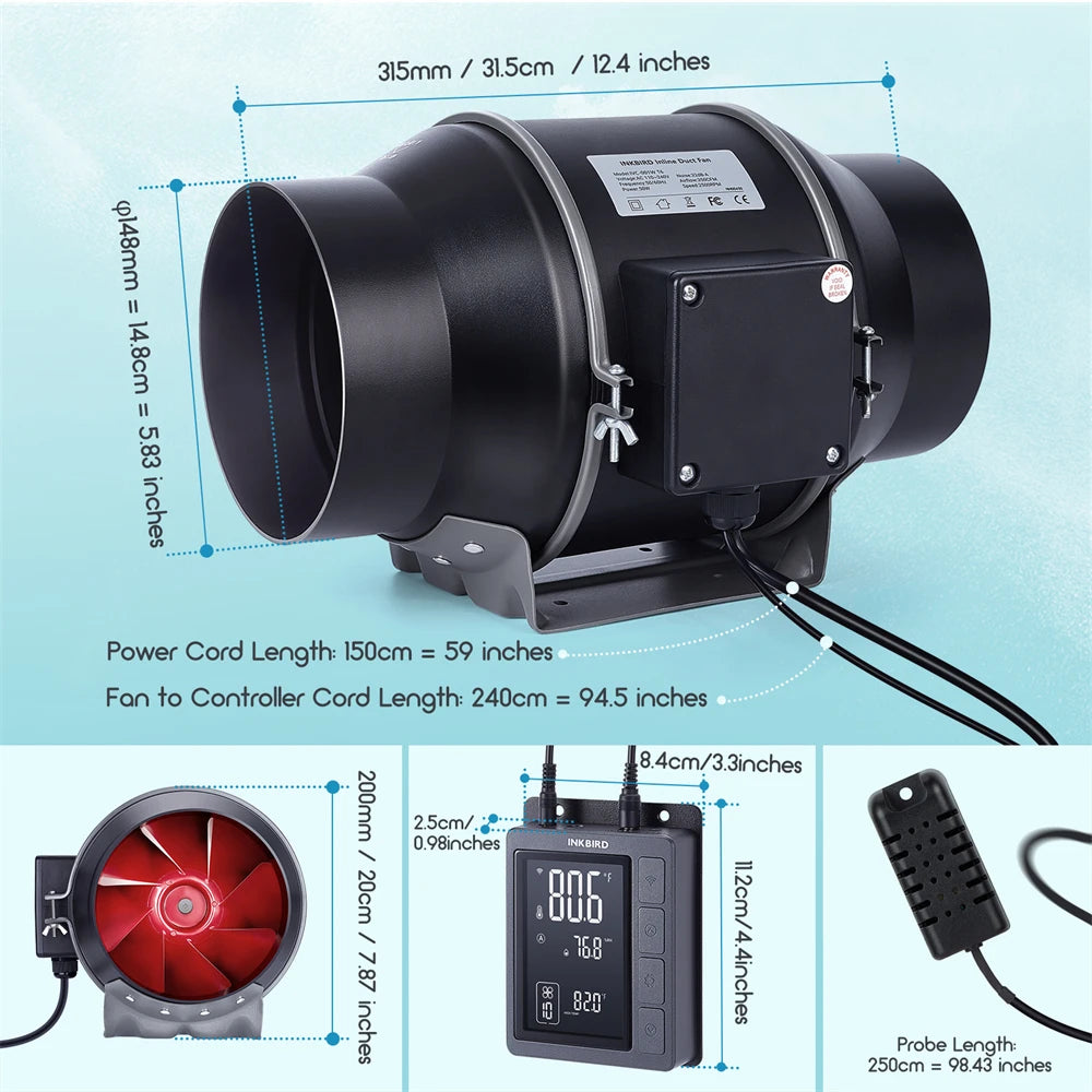 INKBIRD Inline Duct Fan Temperature Humidity Control