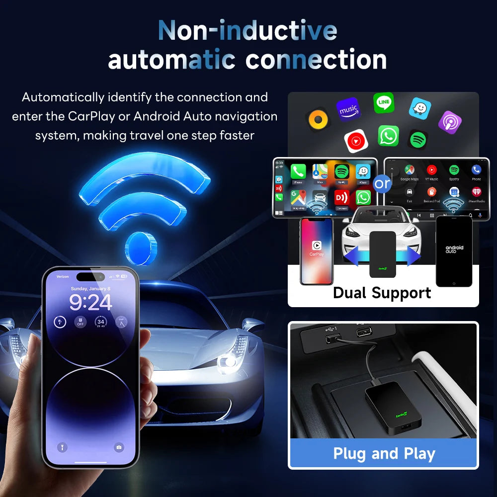 CarlinKit 5.0 2air Mini Wireless Android Auto Wired To Wireless CarPlay Adapter