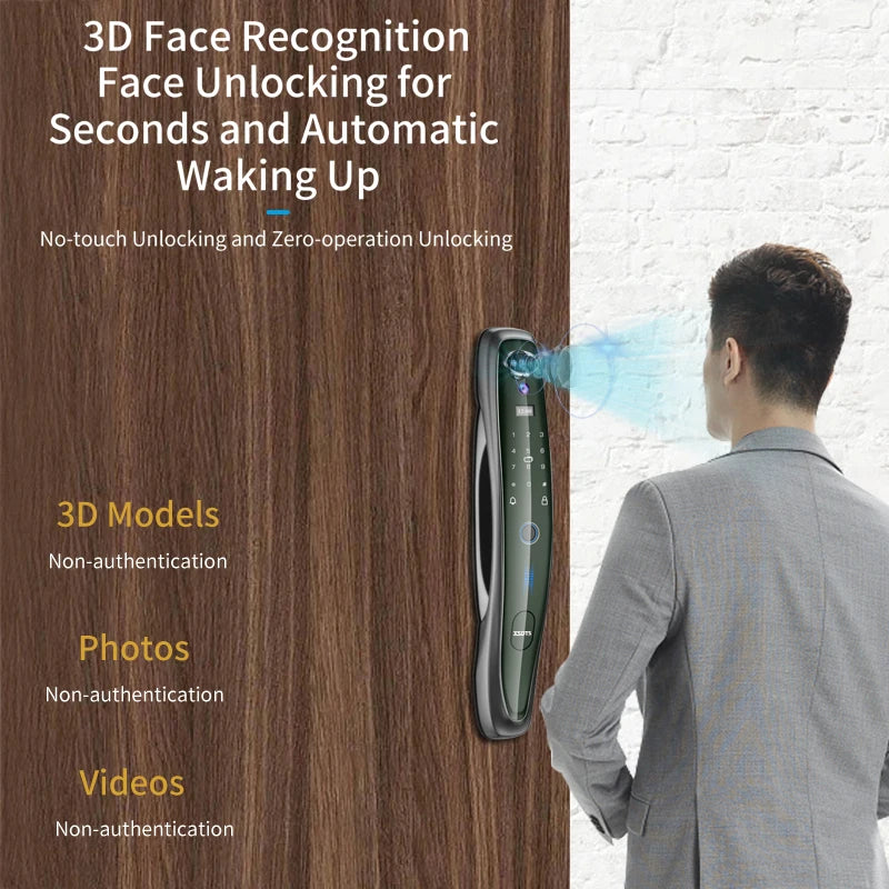 Tuya Smart 3D Face Door Lock Security Face & Camera Monitor Intelligent Fingerprint Password Biometric Electronic Key Unlock