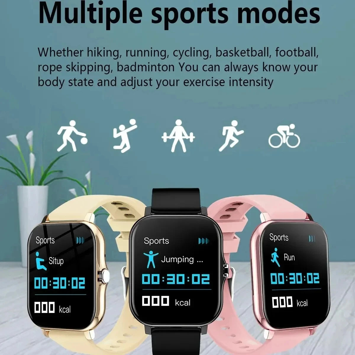 New +3pc Straps Smart Watch Women Men Smartwatch Sport Smart-watch For Android IOS Fitness Tracker With BT Call Music Heart Rate