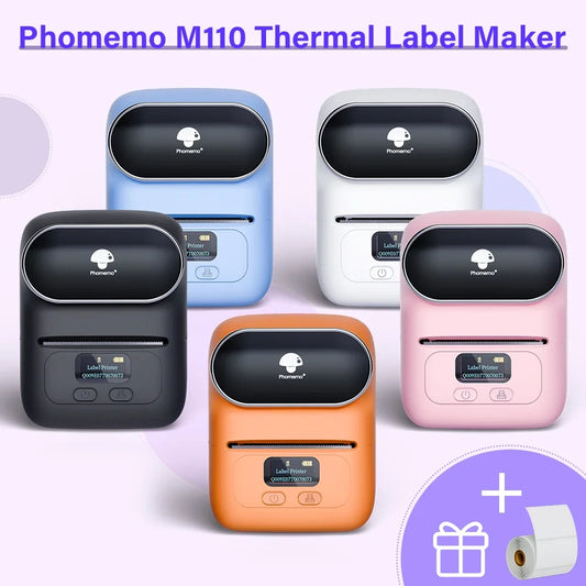 Phomemo M110 Thermal Wireless Label Printer Portable Bluetooth Sticker Mini Printer Barcode Label Maker Price Tag Printers DIY