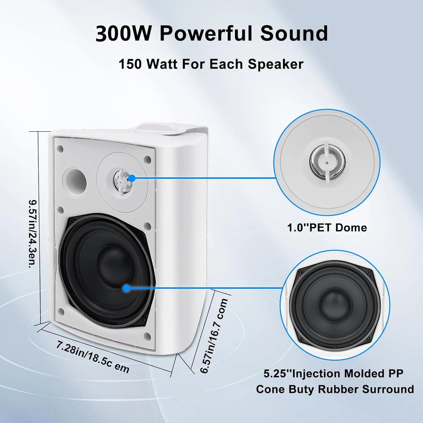 Herdio 5.25 Inches 300 Watts Indoor Outdoor Bluetooth Speakers Waterproof Wired Wall Mount System For Patio Garage Deck Backyard