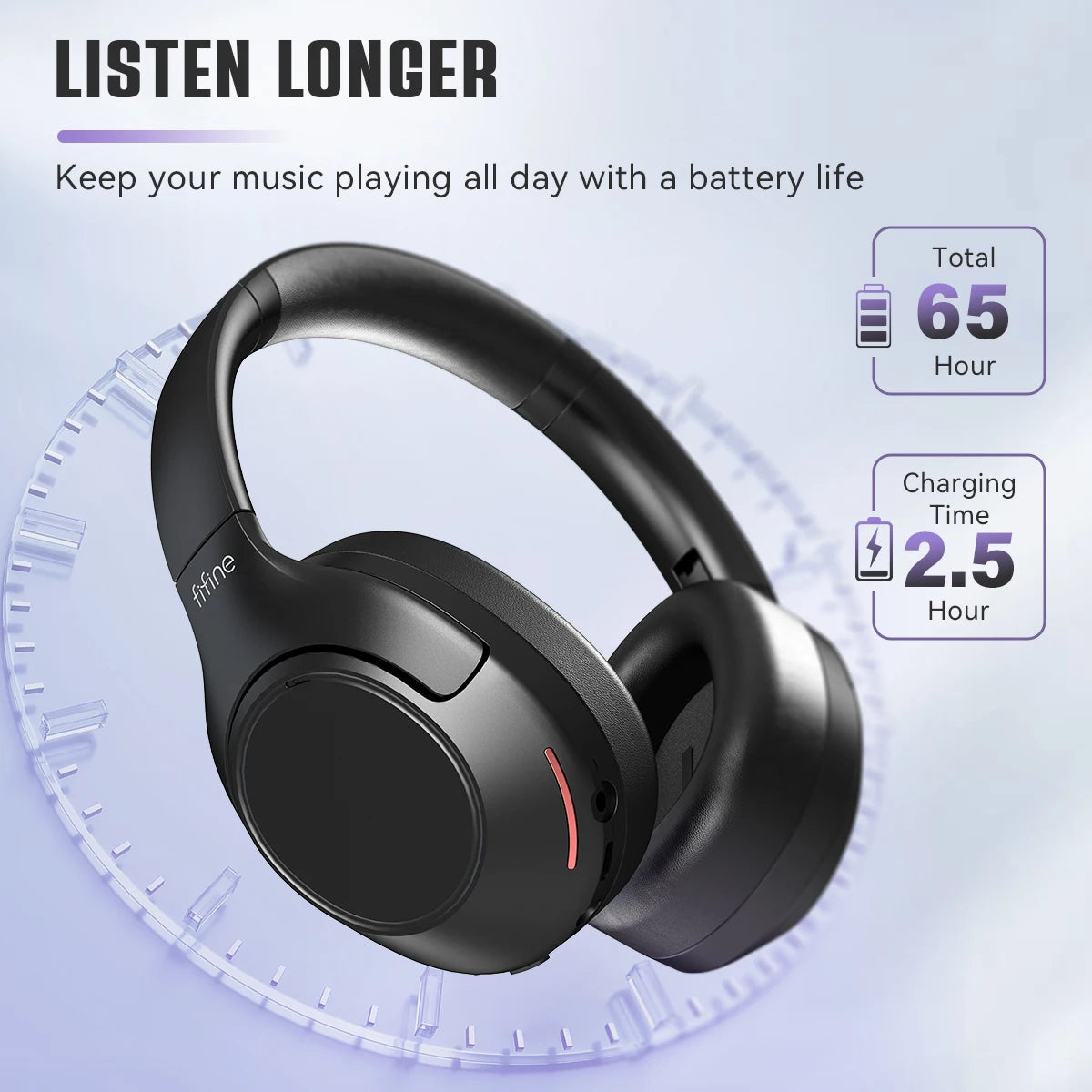 FIFINE Bluetooth wireless headset,Noise Canceling Headphones withe Transparency Mode,Deep Bass,Clear Calls,80H Playtime