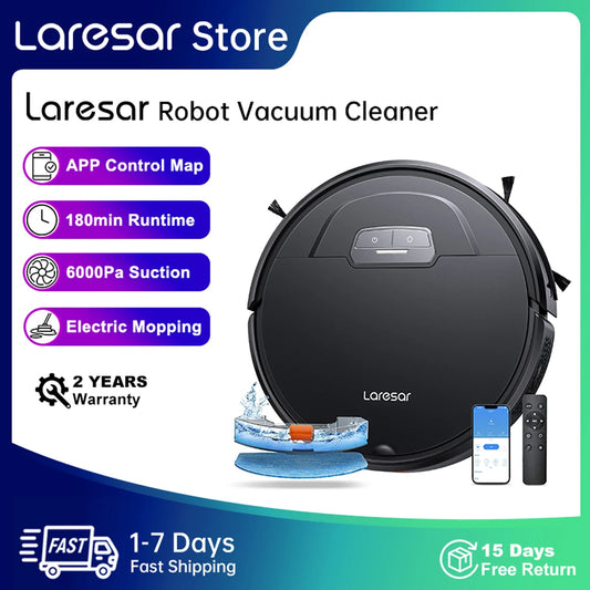 Laresar 3 Robot Vacuum Cleaner Mop 6000Pa Wireless Smart APP Control Planned Mapping Home Floor Washing Carpet Pet Hair Cleaning