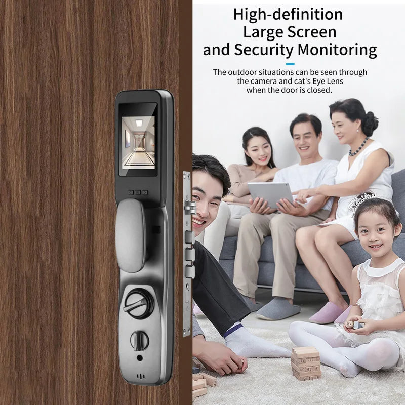 Tuya Smart 3D Face Door Lock Security Face & Camera Monitor Intelligent Fingerprint Password Biometric Electronic Key Unlock