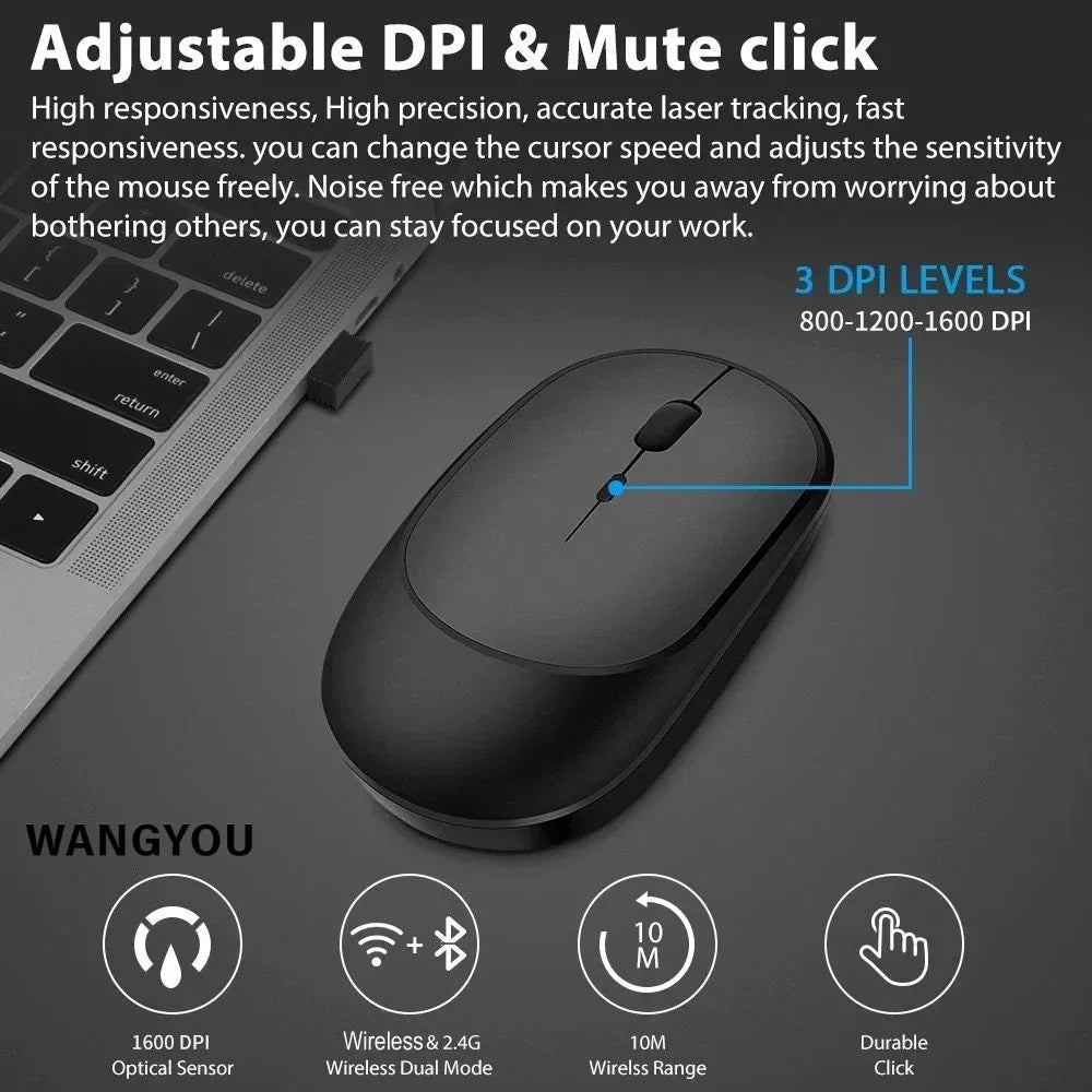 Wireless Mouse Rechargeable BT Mice Wireless Computer Mause Ergonomic Gaming Mouse for Laptop PC 1600DPI