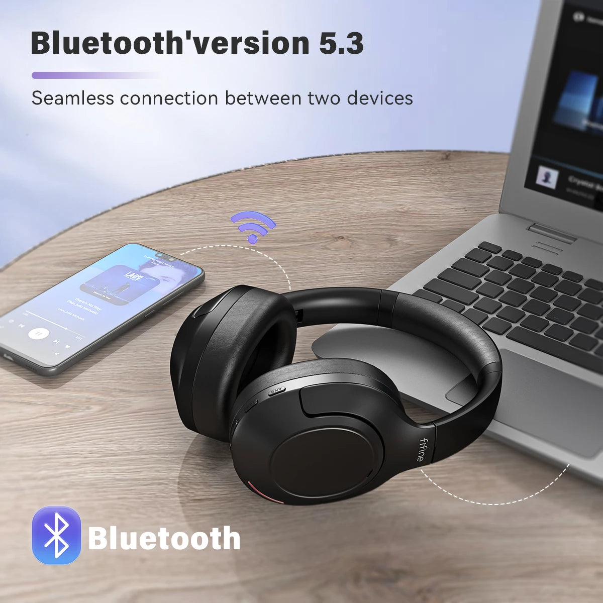 FIFINE Bluetooth wireless headset,Noise Canceling Headphones withe Transparency Mode,Deep Bass,Clear Calls,80H Playtime