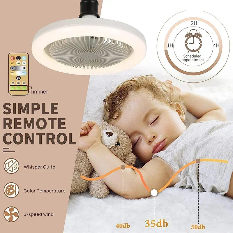 Smart 3-in-1 Ceiling Fan with Remote Control Lighting Lamp E27 Converter Base 85-265V Lighting Base for Bedroom and Living Room