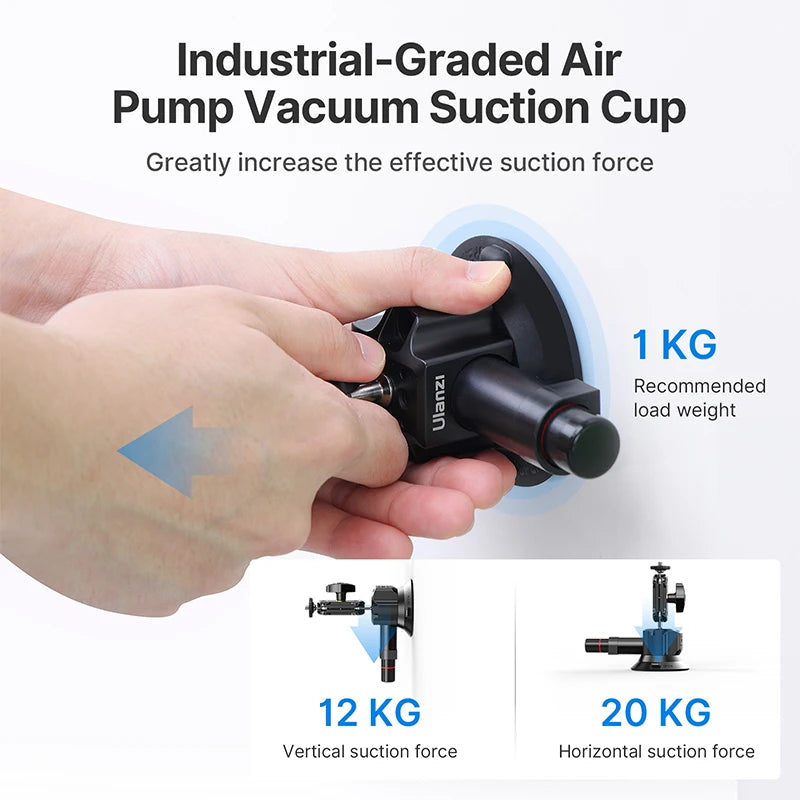 Ulanzi 3 inch/4.5 inch Action Camera Hand Pump Vacuum Suction Cup 1/4" 3/8" Camera Stabilizer Bracket for GoPro Insta360 Phone