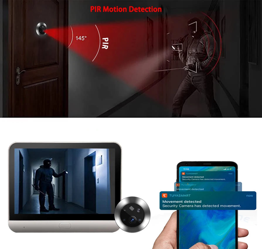 JuniorCare 4.3 Inch WiFi Peephole Tuya Smart 1080P Video Camera