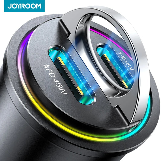 Joyroom 90W Pull Ring Car Charger Dual Ports Super Fast Car Chargers for iPhone 15 Mini PD 45W & PD 45W Dual USB C Car Charger