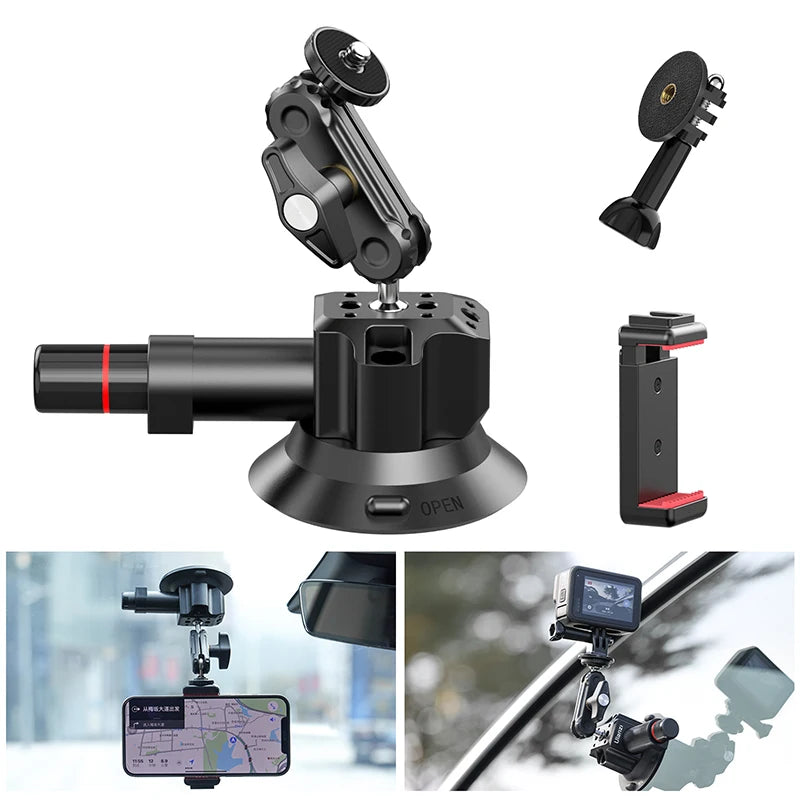 Ulanzi 3 inch/4.5 inch Action Camera Hand Pump Vacuum Suction Cup 1/4" 3/8" Camera Stabilizer Bracket for GoPro Insta360 Phone