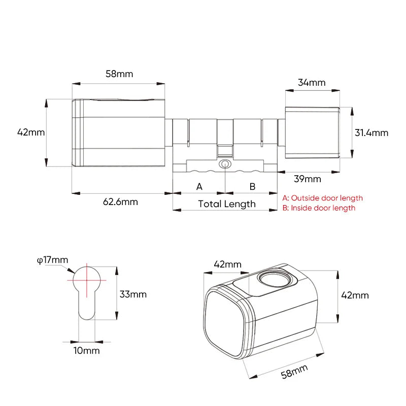 Catchface Euro TTLock APP Fingerprint or Code Password Digital RFID Card Cylinder Smart Door Lock