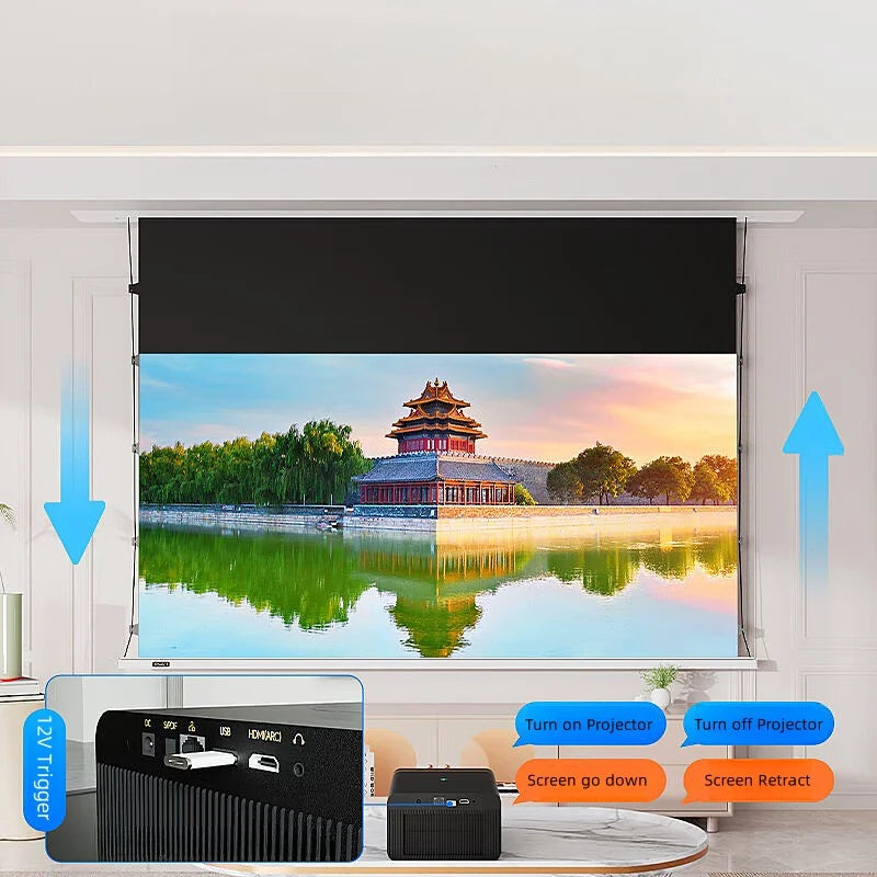 Automatic Ceiling Recessed Tab-Tension Projector Screen