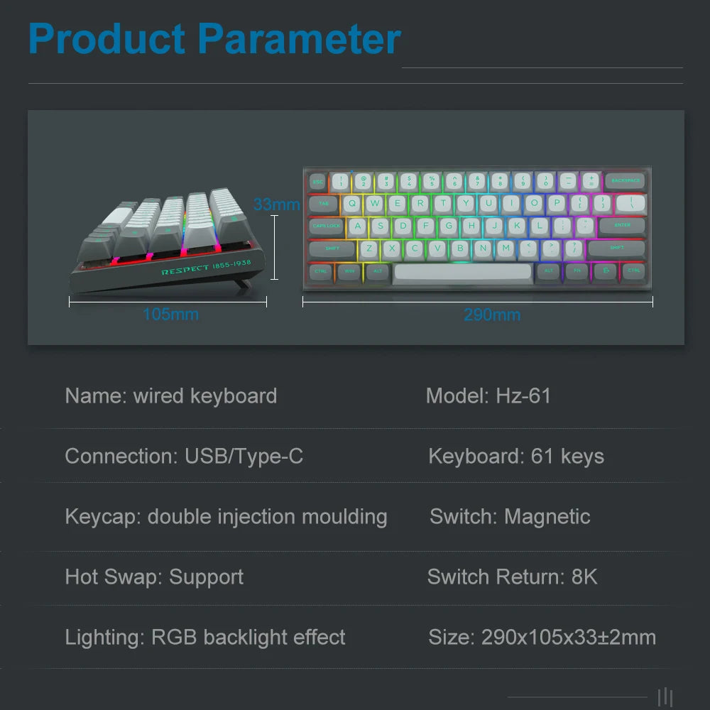 E-YOOSO Hz-61 RGB USB Mini 8K RT Mechanical Gaming Keyboard