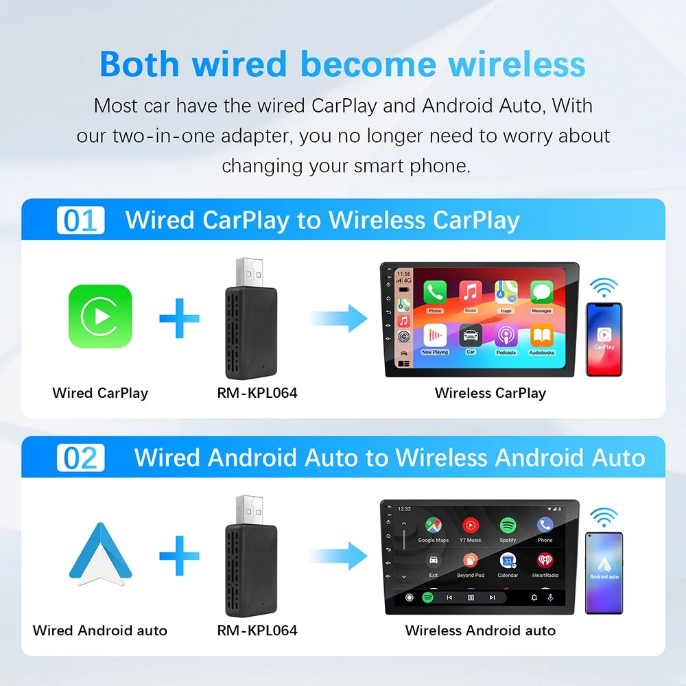 2in1 Wireless CarPlay Android Auto Wireless Adapter