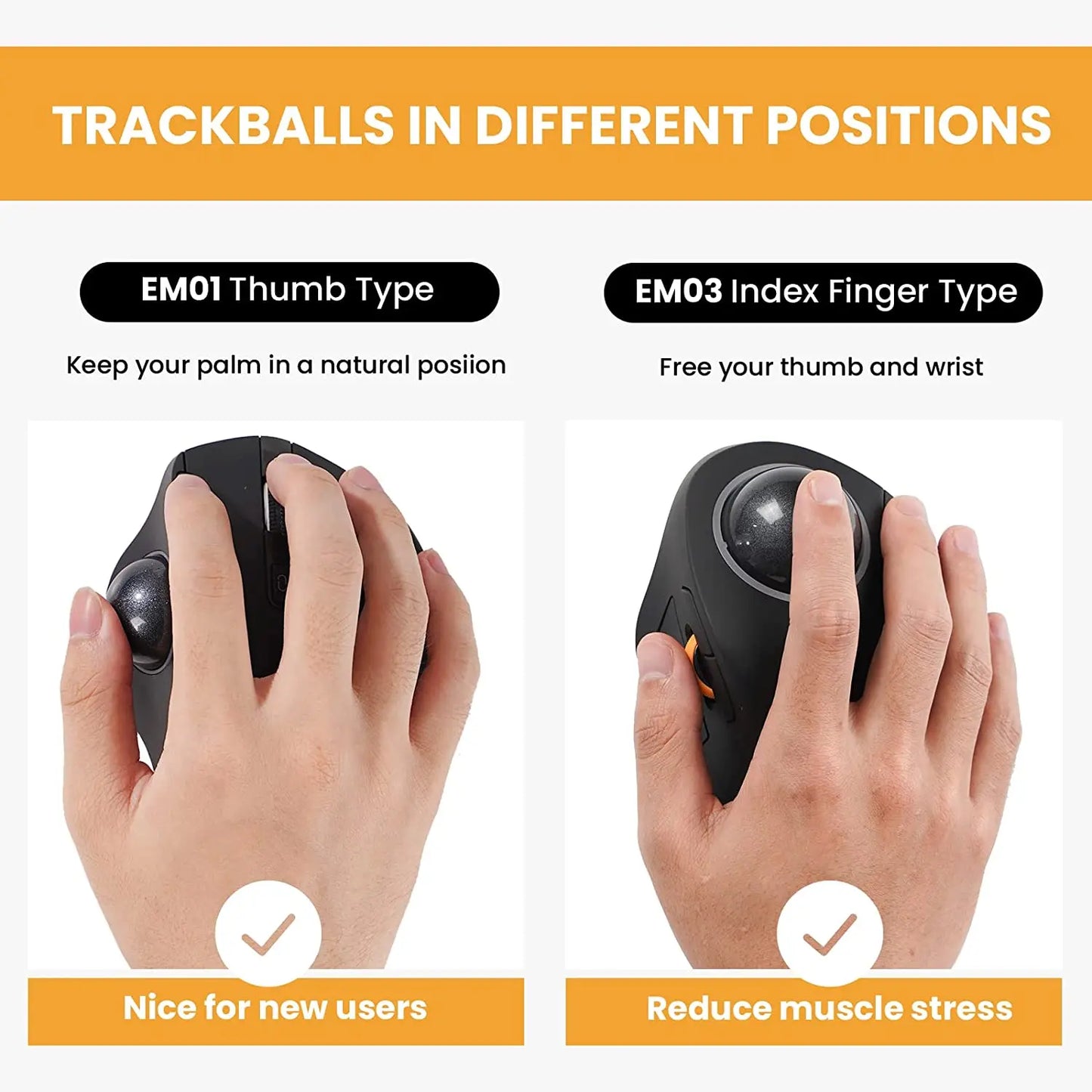 ProtoArc EM03 Wireless Bluetooth Trackball Mouse Rechargeable Ergonomic RGB Backlit Rollerball Mice for Windows Mac iPad