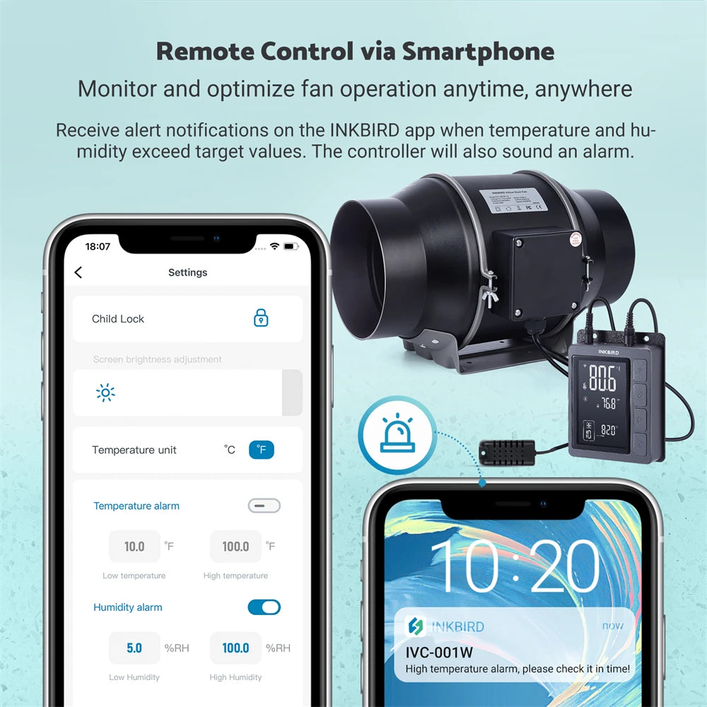 INKBIRD Inline Duct Fan Temperature Humidity Control