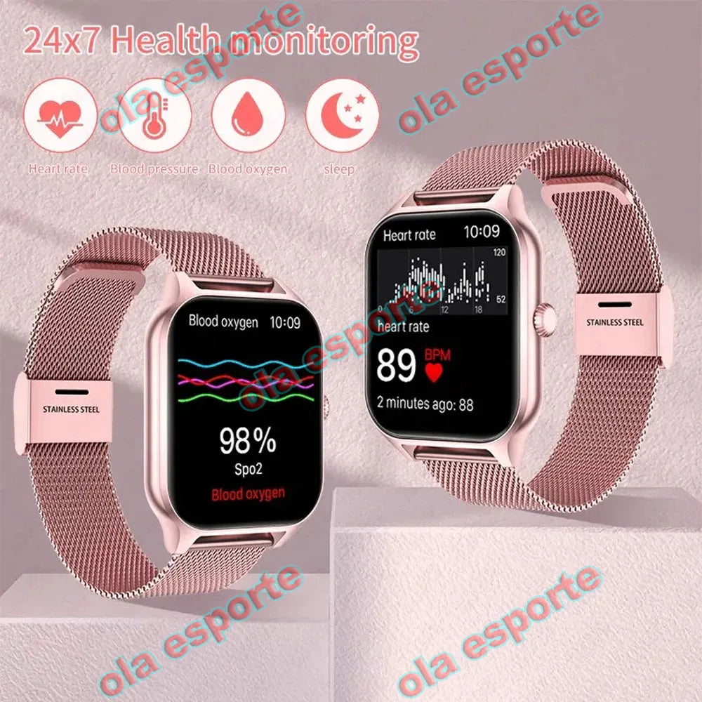 New +3pc Straps Smart Watch Women Men Smartwatch Sport Smart-watch For Android IOS Fitness Tracker With BT Call Music Heart Rate