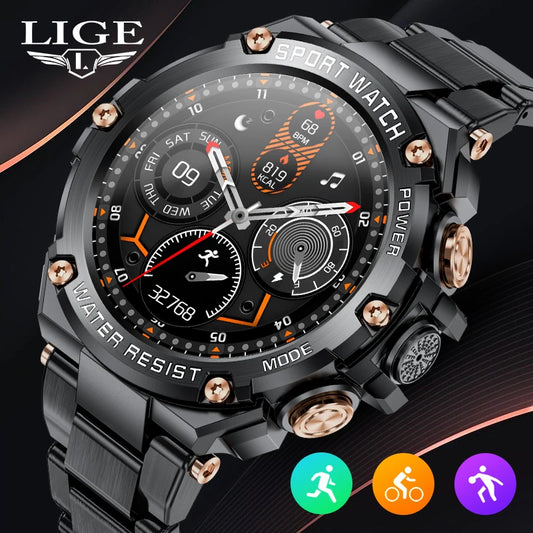 LIGE 800mA Large Battery Smart Watches Dual Bluetooth Call Waterproof Sports Men Smartwatch Heart Rate Monitor Bracelet 2024 New