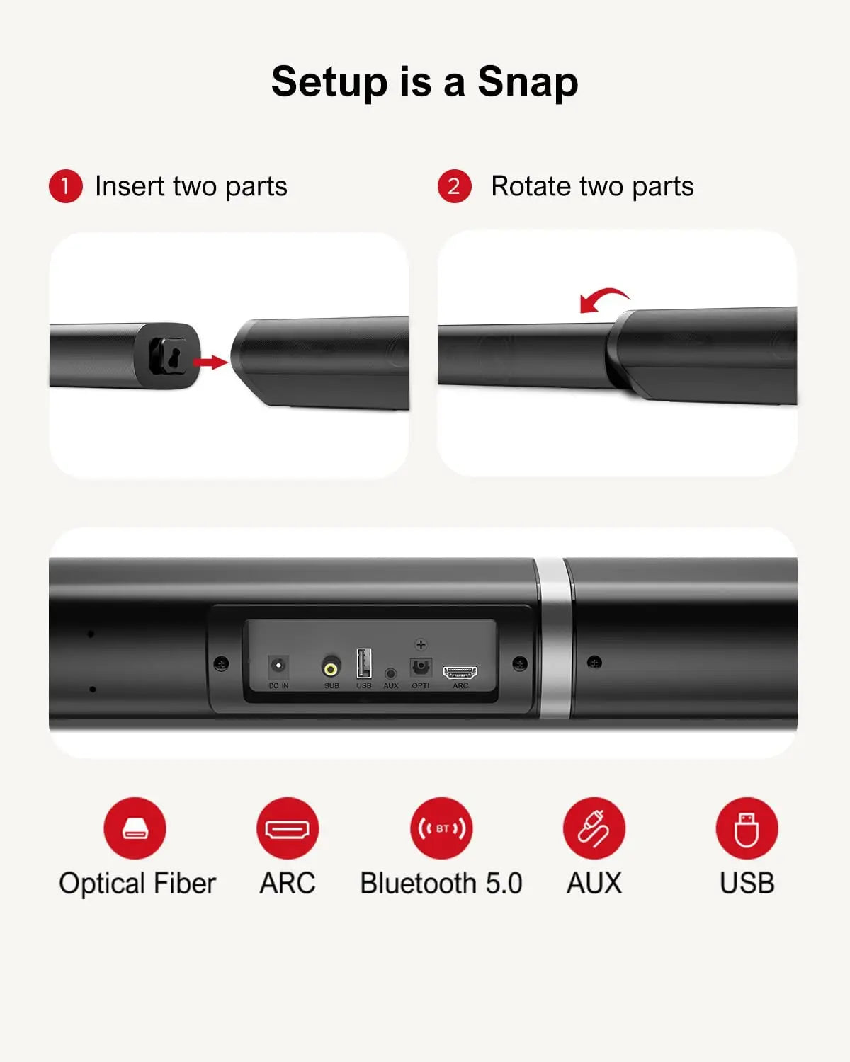 ULTIMEA 190W 2.1 TV Soundbar Home Theater Sound System Bluetooth Speakers Sound Bar Subwoofer Support Optical AUX HDMI Speaker